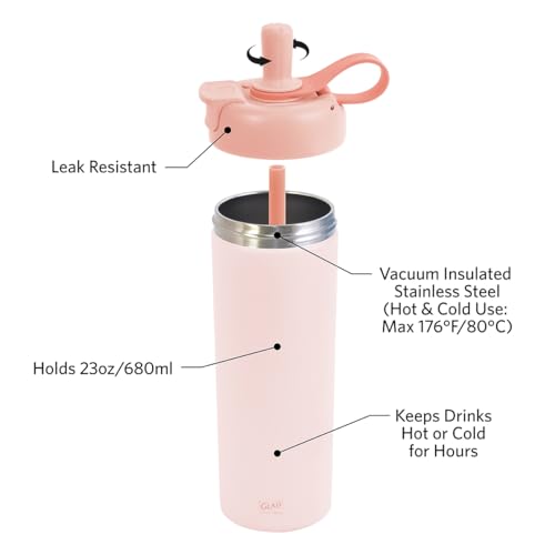 Glad Sip & Chug Insulated Water Bottle - Skinny Stainless Steel Tumbler with Straw and Chug Lid - Leak Resistant Double Walled Metal for Hot and Cold Drinks, 23oz, Rust - color: Rust