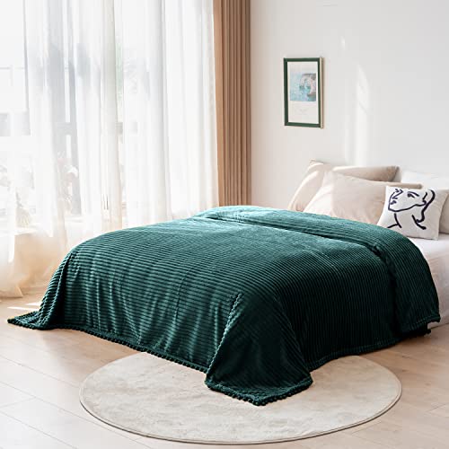 DISSA Fleece Blanket Throw Size – 51x63, Green – Soft, Plush, Fluffy, Fuzzy, Warm, Cozy – Perfect Throw for Couch, Bed, Sofa - with Pompom Fringe - Flannel Blanket Throw Blanket - color: Green, size: 51x63"