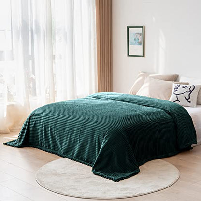 DISSA Fleece Blanket Queen Size – 71x80, Green - Soft, Plush, Fluffy, Fuzzy, Warm, Cozy – Perfect Throw for Couch, Bed, Sofa - with Pompom Fringe - Flannel Blanket - color: Green, size: 71x80"