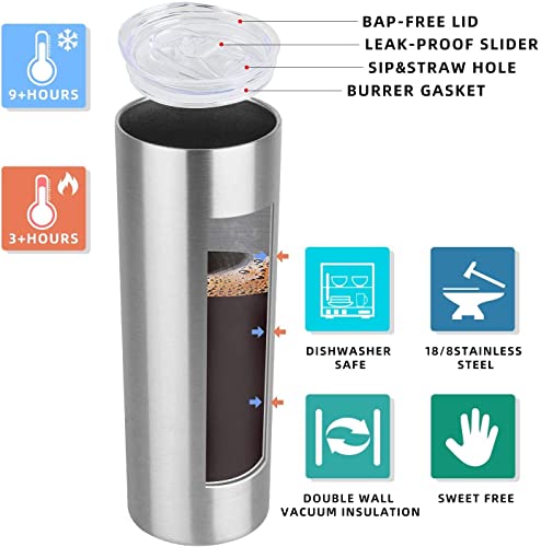 HASLE OUTFITTERS 20 oz Skinny Tumblers Bulk Set, Stainless Steel Insulated Slim Tumblers with Lids, Reusable Double Wall Travel Coffee Mugs, Durable Powder Coated Travel Water Cups(12) - color: Stainless Steel, size: 20 oz (12 Count)