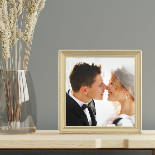Lawrence Frames Bead Border Design, 5x5, Satin Gold - color: Satin Gold, size: 5x5