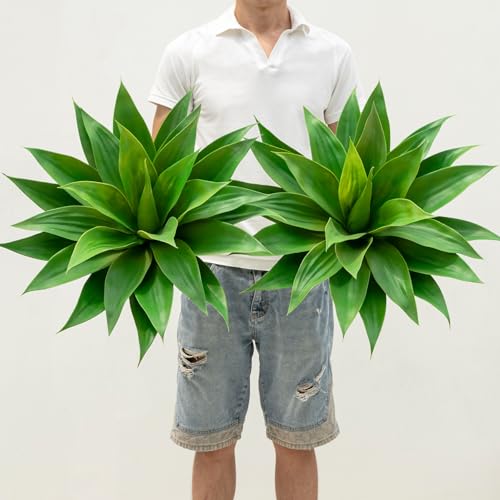Ttranewsoo Artificial Outdoor Agave Plant - UV Resistant Weatherproof Fake Succulent,2Pack Tall Faux Cactus for Patio Garden Balcony Decor, Pet Safe Low Maintenance No Pot 22" Green - color: 22"green-2
