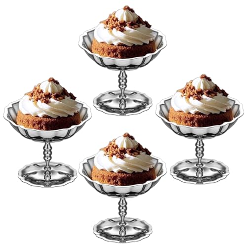 choxila Ice Cream Bowls 4pcs – Elegant Stainless Steel Dessert Cups, Footed Bowl for Ice Cream, Trifle, and More – Perfect for Parties, Weddings, and Home Use - color: Stainless steel Lotus style