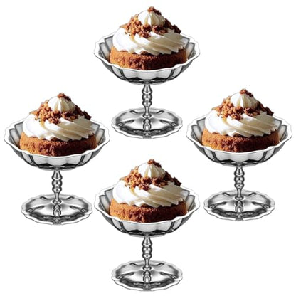 choxila Ice Cream Bowls 4pcs – Elegant Stainless Steel Dessert Cups, Footed Bowl for Ice Cream, Trifle, and More – Perfect for Parties, Weddings, and Home Use - color: Stainless steel Lotus style