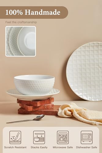 24 Piece Dinnerware Sets for 8, Premium Stoneware Plates and Bowls Sets, Microwave & Dishwasher Safe, Elegant Dishes for Entertaining & Special Occasions – A Stunning Gift for Large Families - size: Service for 8 (24pcs)