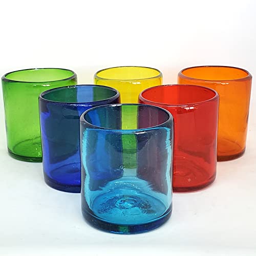 Rainbow Colored 9 oz Short Tumblers (set of 6), Recycled Glass, Lead-free, Toxin-Free (9oz Tumbler) - color: Rainbow, size: 9 oz