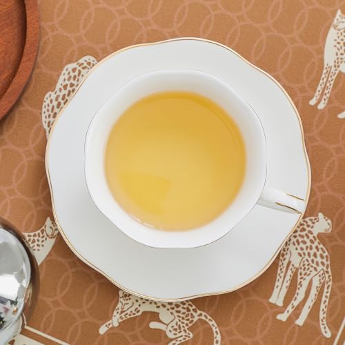White Ceramic Tea Cup and Saucer Set of 8 (16-Piece) - 6oz Elegant Porcelain Cups with Gold Rim, 8 Cups & 8 Saucers for Tea Party - size: 6oz