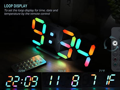 Wall Clock Neon Digital Clock 3D LED Desk Clock Large Display 9.7" RGB Clock Alarm Clock for Bedroom Living Room,Remote,Brightness Dimming, Date,Temp - color: 9.7in Clock-neon Light
