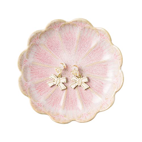 BEUNAIZER Jewelry Dish Tray, Ring Dish, Ceramic Trinket Tray, Key Bowl | Decorative plate style keeps earrings, necklaces and small items easy to see, suited for friends, daughters and mothers. - color: Pink