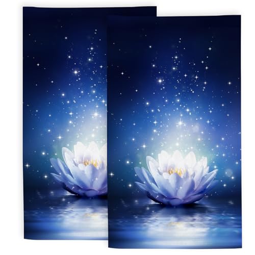 White Lotus Flower Bathroom Hand Towels, Summer Floral Bath Hand Towel for Decorative Fingertip Towels Set of 2 for Home Bathroom Spa Hotel Gym 14"X28" - color: Lotus Flower