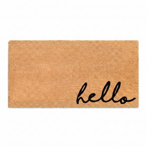 Hello Welcome Mat | 2 Sizes | Outdoor Front Door Mat | Premium Natural Coir, Non-Slip Backing, Durable Outdoor/Indoor Use - color: Meet and Greet, size: 2' x 4' (Rectangular)