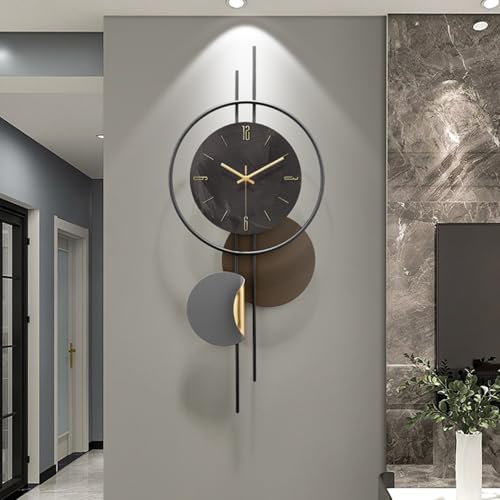 Modern Wall Clock for Living Room,Large Black Decorative Wall Clock with Light,Creative Silent Clock Battery Operated Metal Wall Art for Entryway/Bedroom/Office/Dinning Room/Kitchen Decor - size: 11"W x 26"H