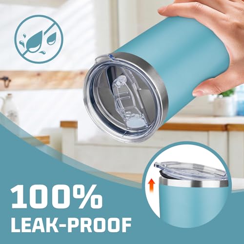 20oz Tumbler with Lid Double Wall Vacuum Insulated Travel Coffee Mug Stainless Steel Thermal Cup Powder Coated Sturdy Coffee Tumbler Bulk for Hot and Cold Beverage (Glacier blue,4) - color: Glacier blue, size: 20 Ounces (4 Pack)