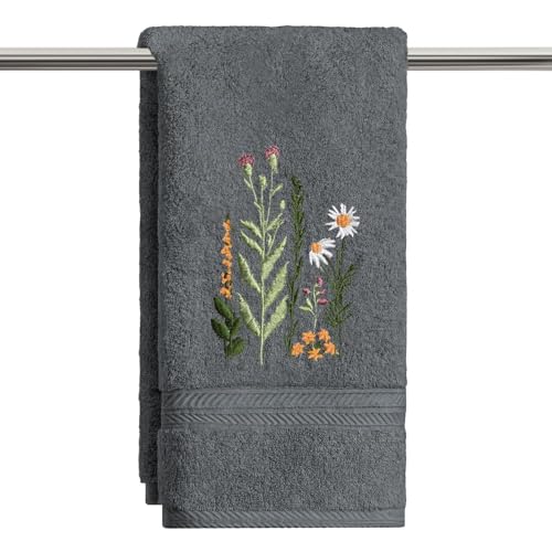Artoid Mode 1 Pc Grey Wildflower Floral Embroidered Hand Towels for Bathroom, 100% Cotton Soft Absorbent Farmhouse Decor Towels, 13.7 x 29.5 Inch - color: Grey, size: 13.7" x 29.5", 1PC