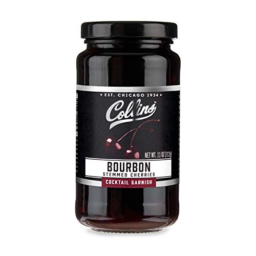 Collins Bourbon Cocktail Cherries - Drinks Garnish for Manhattan or Old Fashioned Cocktails and Desserts, Made with Award Winning Whiskey, 11 Ounce Glass Jar