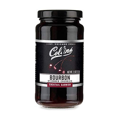 Collins Bourbon Cocktail Cherries - Drinks Garnish for Manhattan or Old Fashioned Cocktails and Desserts, Made with Award Winning Whiskey, 11 Ounce Glass Jar