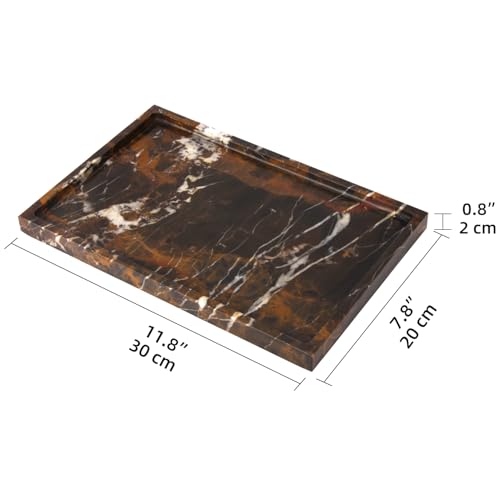 Marble Bathroom Vanity Tray, Black Gold, 12" x 8" x 0.8" | Home Kitchen Bathroom Tray, Natural Stone Decorative Countertop Trays, Soap Dispenser Perfume Key Trinket Ring Tray - color: Black Gold