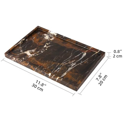 Marble Bathroom Vanity Tray, Black Gold, 12" x 8" x 0.8" | Home Kitchen Bathroom Tray, Natural Stone Decorative Countertop Trays, Soap Dispenser Perfume Key Trinket Ring Tray - color: Black Gold