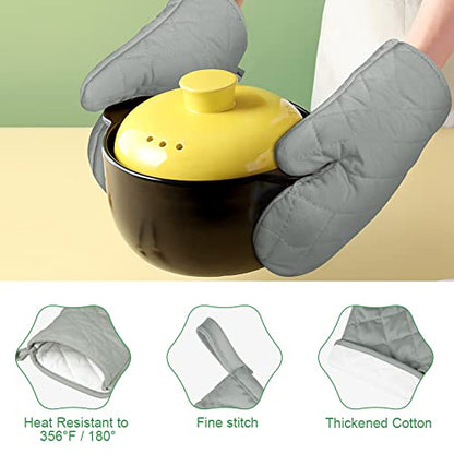 AUAUY Grey Oven Mitts, 1 Pair Kitchen Mittens, 392F Heat Resistant Non-Slip Gloves for Oven, BBQ, Grilling, Cooking, Baking - Infill Cotton - color: Grey B