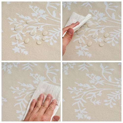 Pioggia Vinyl Tablecloth with Flannel Backing - Waterproof, Oil-Proof, Easy to Clean -Plastic Table Cloth - Perfect for Dining Tables, Kitchen Tables, Parties (Beige Leaves, 60×84 Inch Rectangular) - color: Beige Leaves, size: 84" x 60" (Rectangular)