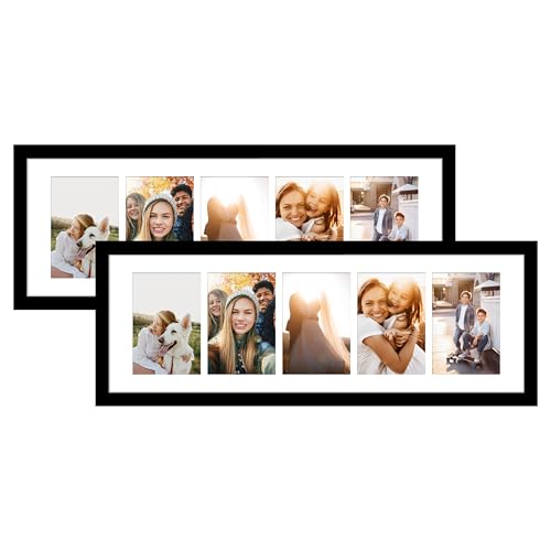 VIOLABBEY 8x24 Collage Picture Frame Black, Fits Five 4x6 Photos, 2Pack | Fits One 8x24 Photo without Mat, Wall Decor - color: Black, size: 8x24-2Pack