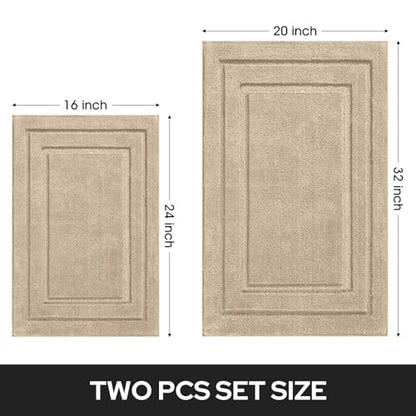 HOMEIDEAS Bathroom Rugs Sets 2 Piece, Super Soft and Absorbent Non Slip Microfiber Machine Washable Bath Mat Set (20" x 32" + 16" x 24", Beige) - color: Loop- Beige, size: 1'4" x 2'8" (16"x24"+20"x32")