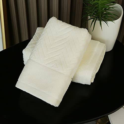 YiLUOMO Beige Hand Towel Set of 2 100% Cotton Ultra Soft Highly Absorbent Terry Striped Hand Towel for Bathroom (13" X 29") - color: Beige