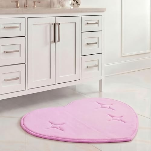 Juicy Couture Quilted Memory Foam Bath Mat, 24" x 26" Heart Shaped Pink Skid-Resistant Bath Rug - color: Shaped Heart Pink, size: 2' x 2'2" (Heart)