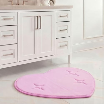 Juicy Couture Quilted Memory Foam Bath Mat, 24" x 26" Heart Shaped Pink Skid-Resistant Bath Rug - color: Shaped Heart Pink, size: 2' x 2'2" (Heart)