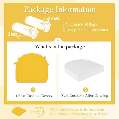 Basic Beyond Outdoor Cushions for Patio Furniture: Waterproof & UV Resistant Outdoor Chair Cushions Set of 4-19 x 19 x 3 Inch Thick Patio Chair Cushions with Adjustable Ties & Handle, Yellow - color: Yellow