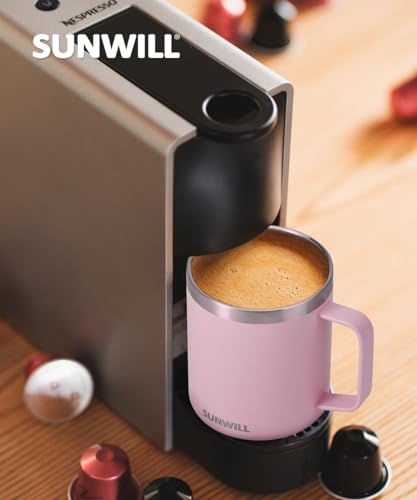 SUNWILL Insulated Coffee Mug with Lid, Travel Tumbler Reusable, 14 oz Stainless Steel Cup for Camping, Office, Home, Powder Coated Sakura - color: Powder Coated Sakura