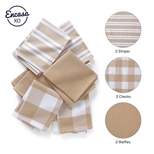 Encasa XO Kitchen Dish Towels, Waffle Weave 28"x18" Beige | Heavyweight 100% Cotton | Super Absorbent & Quick Drying | Pre-Shrunk Dishcloths | Set of 6 - color: Beige, size: 28x18 in (Set of 6)