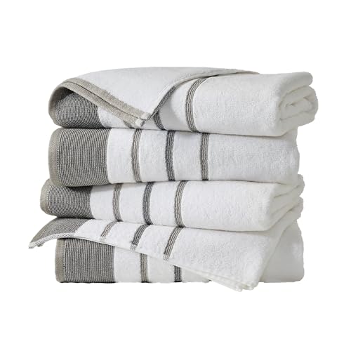 Great Bay Home Decorative Bath Towel Set - Cotton 4 Pack 54x27 Bath Towel Set - Durable Towels for Bathroom Decor (Dark Grey/Light Grey) - color: Dark Grey / Light Grey, size: Bath Towel (Pack of 4)
