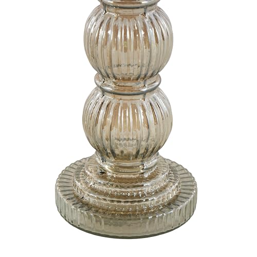 Deco 79 Glass Handmade Decorative Candle Holder Turned Style Pillar Candle Stand, Set of 3 Candlestick Holder 6", 9", 12"H, Gray