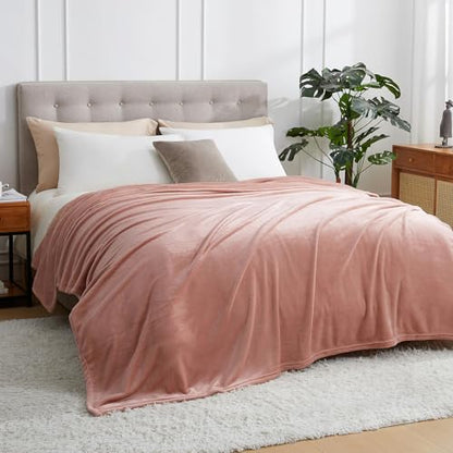 Hansleep Throw Dusty Pink Fleece Blanket, Soft Flannel Bed Blanket | Fuzzy Cozy Blanket 50x60 Inches, Multi-use for Bed, Sofa, Couch, Travel, Camping, All Season Warm Lightweight Cover - color: Dusty Pink, size: Throw (50x60 Inches)