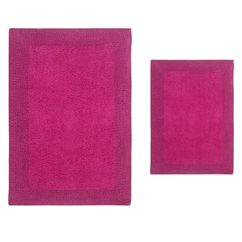 Home Weavers Luxury Collection 100% Cotton Reversible Bathroom Rugs Set, Washable Rug, Extra Soft and Absorbent Bath Rug, Kitchen Mat, 2 Piece Set(S+L), Hot Pink - color: Hot Pink, size: 2 Piece Set(S+L)