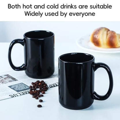 15 OZ Coffee Mugs, Classic Blank Ceramic Cup with Large Handle for Tea Latte Cappuccino, Set of 4, Black - color: Black