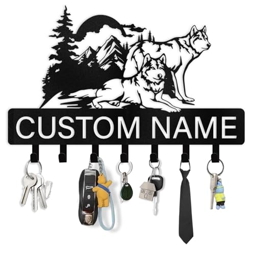 Personalized Key Holder Wall Mounted, Custom Name Wolf Keys Hooks for Wall, Animal Theme Coat Hook Key Rack, Wall Hanging Decorative, Wall Mount Hanger Rack for Bedroom, Entryway, Kitchen - color: 02 Wolf
