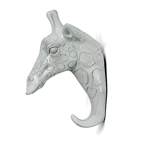 Giraffe Head Single Wall Hook/Hanger, Grey | Animal Shaped, Coat Hat Hook, Heavy Duty, Rustic, Decorative Gift - color: Giraffe-Grey