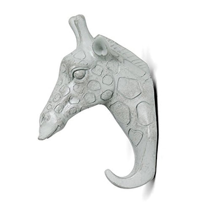Giraffe Head Single Wall Hook/Hanger, Grey | Animal Shaped, Coat Hat Hook, Heavy Duty, Rustic, Decorative Gift - color: Giraffe-Grey