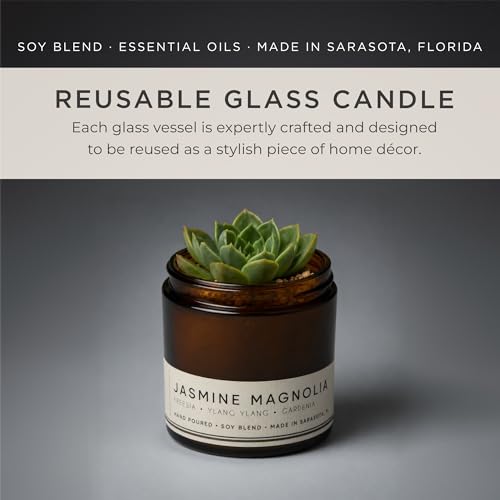 Floral Soy Candle Set - 3 Jasmine Scented Candles | 3.5 oz Each, 10.5 oz Total, Brown Glass Jars, Gold Tone Lids, Paraben Free, Phthalate Free, Aromatherapy Use