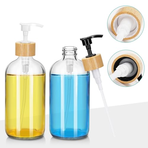 2 Pack 16 Oz Glass Soap Dispenser Set with Tray, Hand Dish Soap Dispenser Set for Bathroom and Kitchen Bottle Dispenser with Dish Soap, Hand Soap, Lotion (Clear) - color: Clear