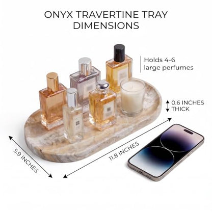 YKAJO Onyx Travertine Oval Marble Tray, 11.8x5.9 Vanity Perfume Organizer | Honed natural stone; jewelry & trinket dish, ring & key holder, soap & candle catchall; bath counter, dresser, coffee table - color: Onyx Travertine, size: 11.8" x 5.9" x 0.6"