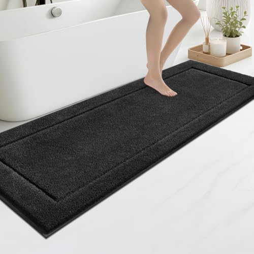 anllugs Bathroom Rugs, Non-Slip Bath Rugs, 24" x 60", Black | Extra Soft, Super Absorbent, Machine Washable, Quick Dry, Bath Mats for Shower and Bathtub, TPR Backing, Runner Rugs - color: Black, size: 24" X 60"