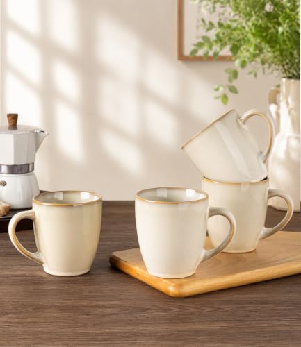 GBhome 12OZ Coffee Mugs Set of 6, Stoneware Coffee Mugs Set, Dishwasher & Microwave Safe - color: Almond Cream, size: Set of 6