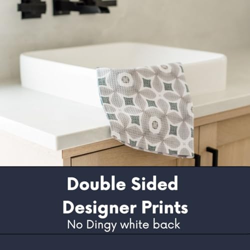 Kitchen Towels, Dish Towels for Kitchen, 3 Pc Kitchen Towel Set | Microfiber Waffle Towels, 16 x 26 inches, with Hanging Loops, Reusable Tea Towels, Cute Kitchen Towels - 3 Pack - color: Pewter