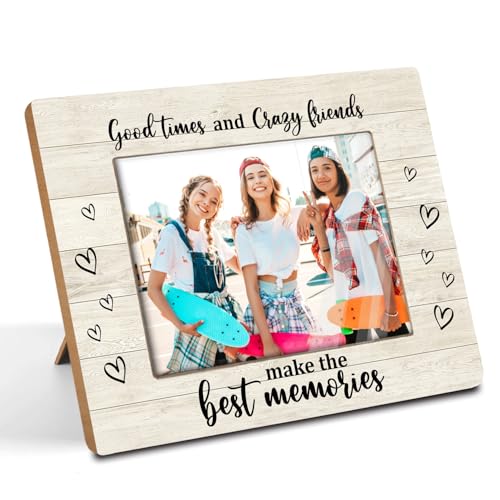 Rustic Wood Picture Frame,Farmhouse Picture Frame for 5x7 Photo –Good Times and Crazy Friends Make the Best Memorie – Fun Friendship Gift for Besties, Roommates, Birthday or Graduation (Friends) - color: Friends