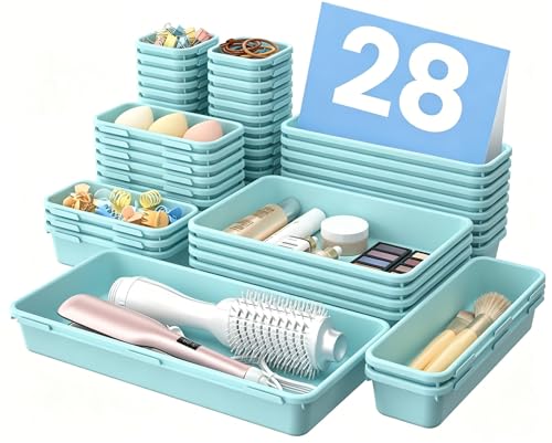 【Military Grade】A-LuGei Drawer Organizer,【𝟱𝗦𝗶𝘇𝗲】Makeup organizer,【Holds 177 Items】Bathroom Organizers and Storage,Organization and Storage,Desk Drawer Organizer for Vanity【Blue】 - color: Blue