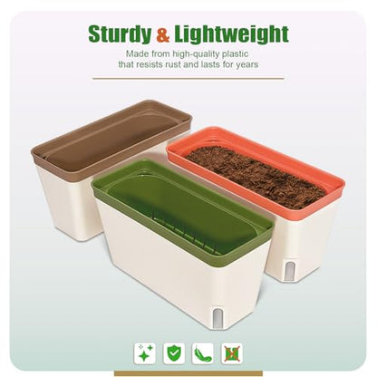 OurWarm 3 Pack Self Watering Herb Planter Set for Windowsill, 10.5In Indoor Herb Garden Planters with Water Level Indicator, Dual Layer Easy Care Pot for Basil, Flowers, Vegetables & Succulent - size: 3 PACK