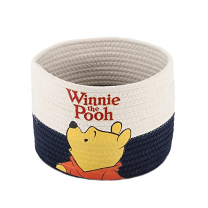 YAHUAN Small Cotton Rope Basket with Bear-Patterned Cotton Rope Storage Basket Collapsible Blanket Basket with Handles(blue white)